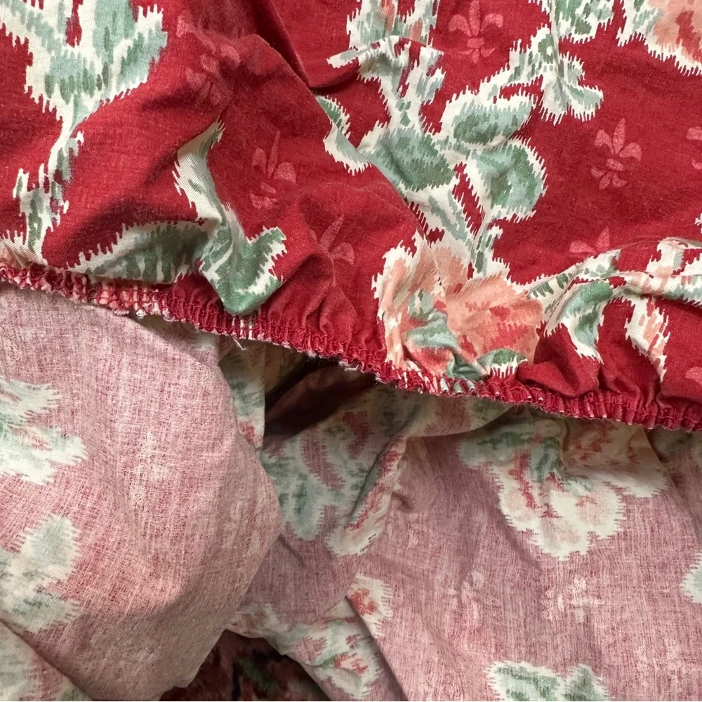 Ralph Lauren Elena Red Floral Full Deep Fitted Sheet 100% Cotton